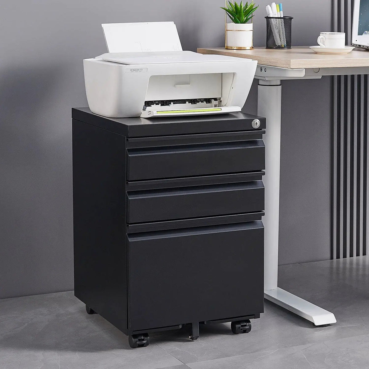 Mobile Filing Cabinet | 3 Drawers | Lockable Metal | Legal And Letter Size