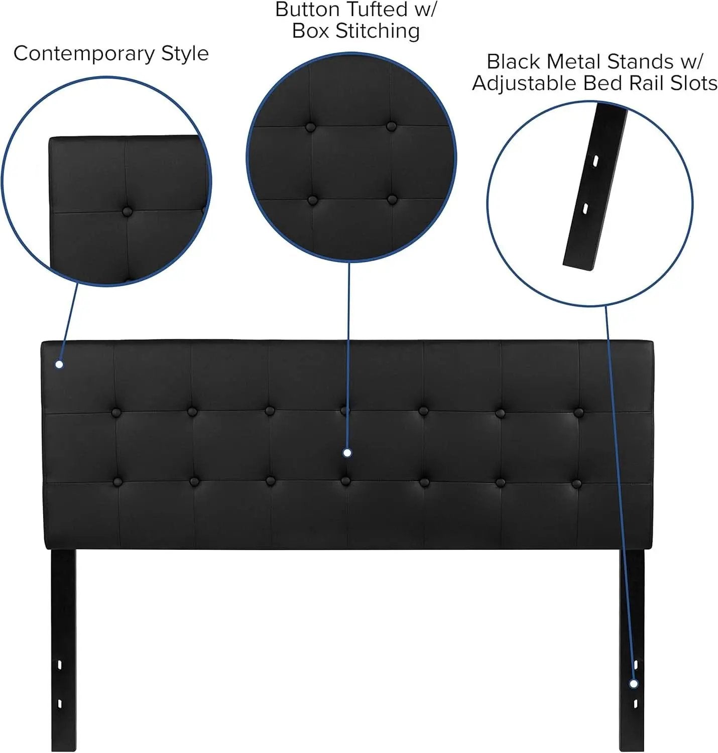 Button Tufted Black Vinyl Queen Size Headboard Upgrade from PriceLows™