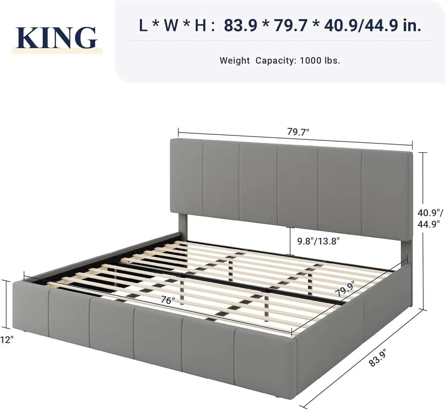 King Size Grey Velvet Upholstered Platform Bed Frame from PriceLows™