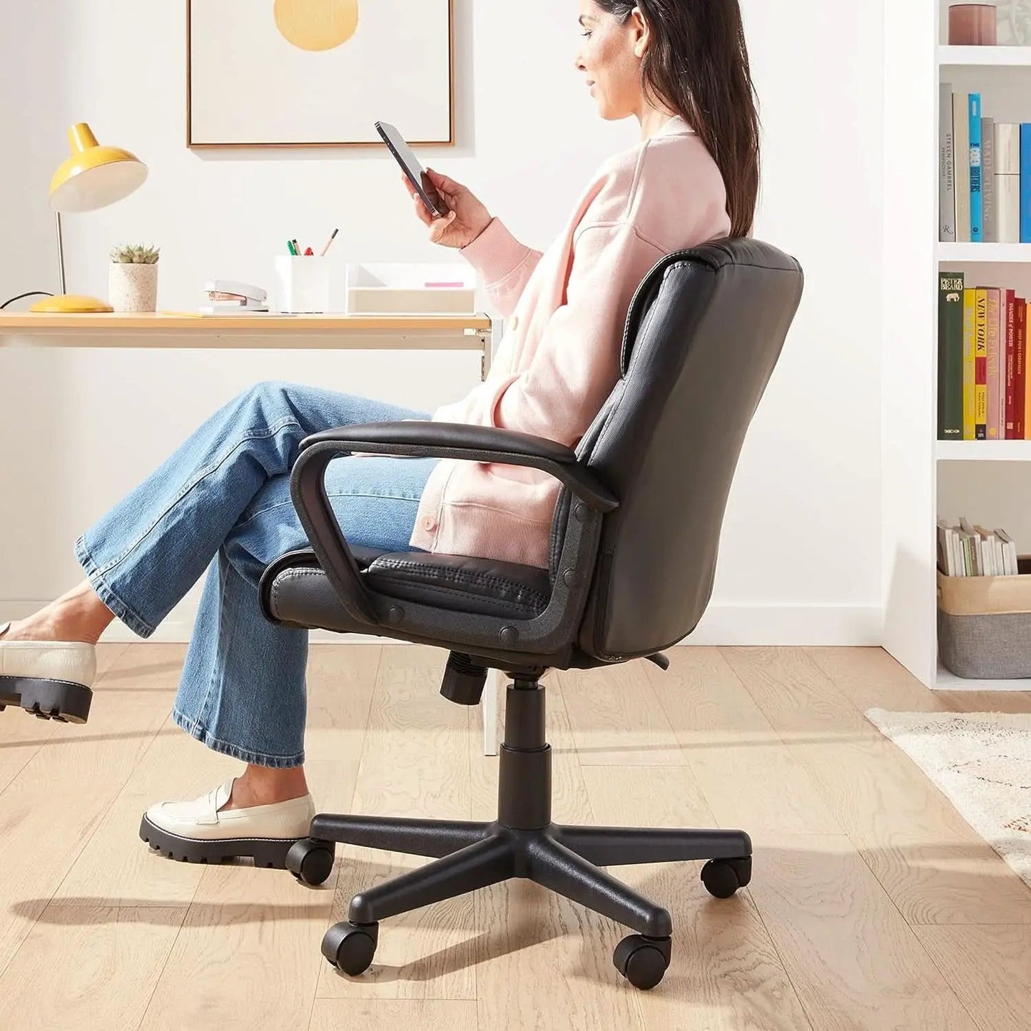 Black Office Chair With Padded Armrests Height Adjustable from PriceLows™
