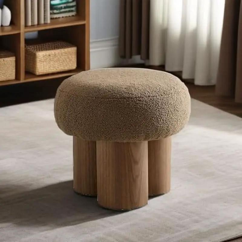 Luxurious Dark Brown Boucle Round Ottoman Footstool from PriceLows™