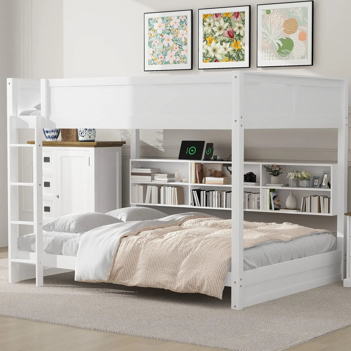 Bunk Bed | Solid Pine Wood | Six Side Cabinets | Dual Usb Ports