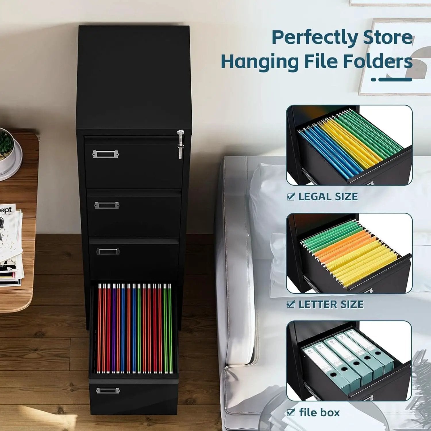 Four Drawer Filing Cabinet With Lock For Home Office from PriceLows™