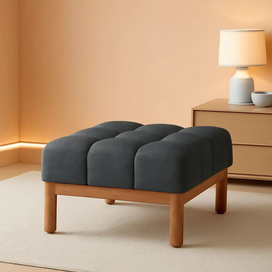 Modern Gray Fabric Ottoman With Walnut Finish WoodFrame from PriceLows™