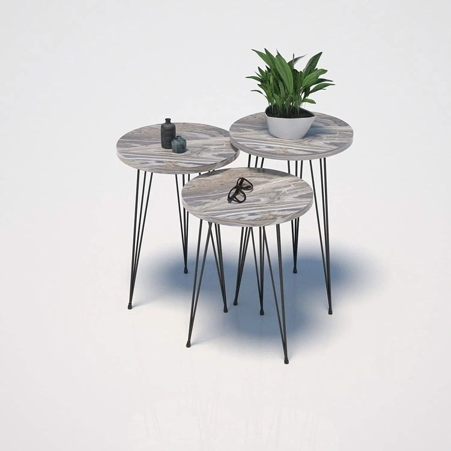 Grey Marble Nesting Tables Set Of 3 Modern Round End Tables from PriceLows™