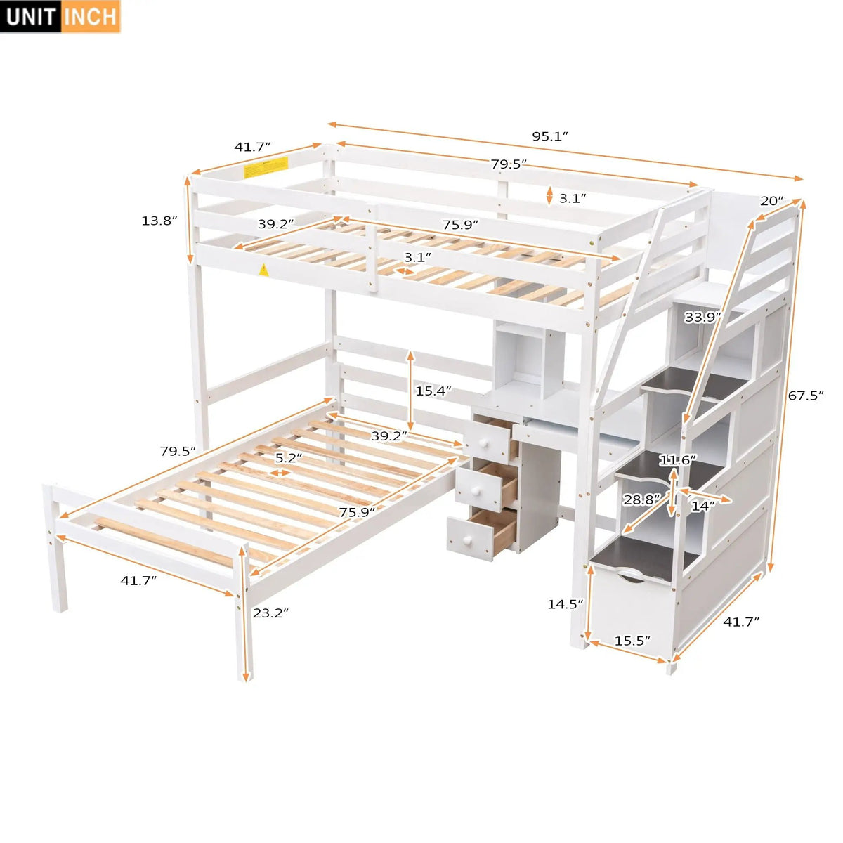 Loft Bed | Separable Design | Storage Staircase | Pine Frame