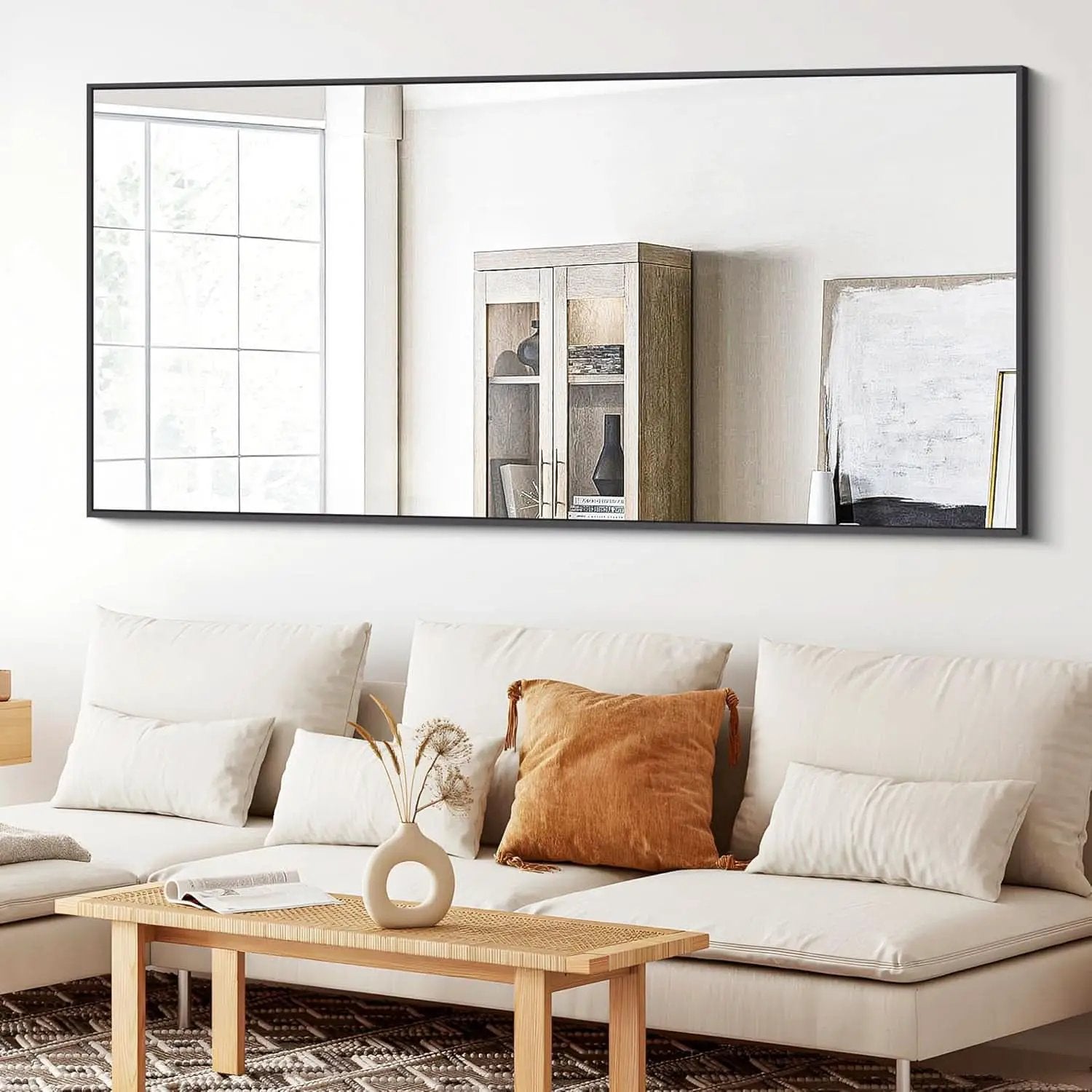 30x60 Inch Black Rectangle Wall Mounted Bathroom Mirror from PriceLows™