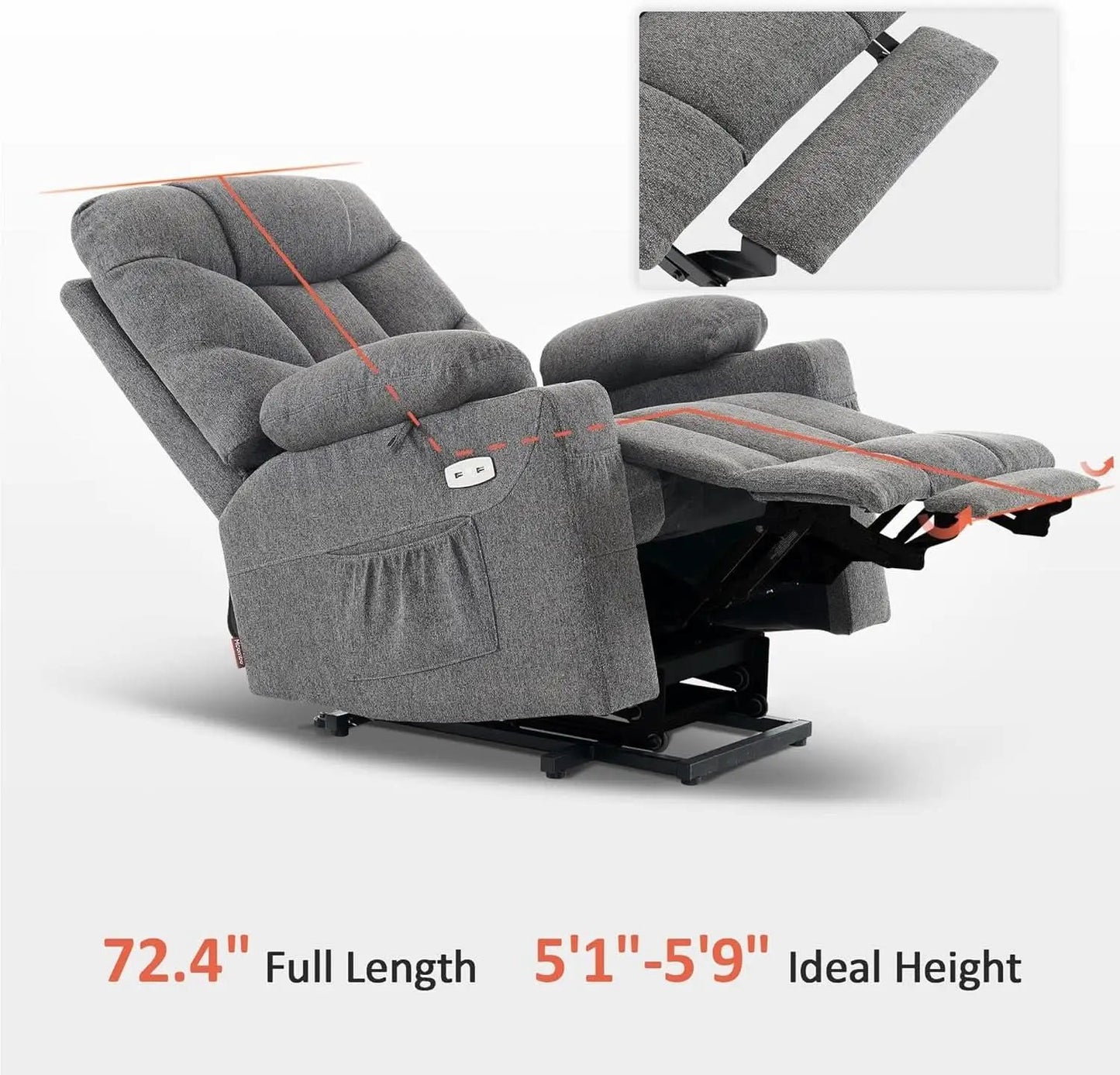 Power Lift Recliner Chair Dark Gray With Extended Footrest from PriceLows™