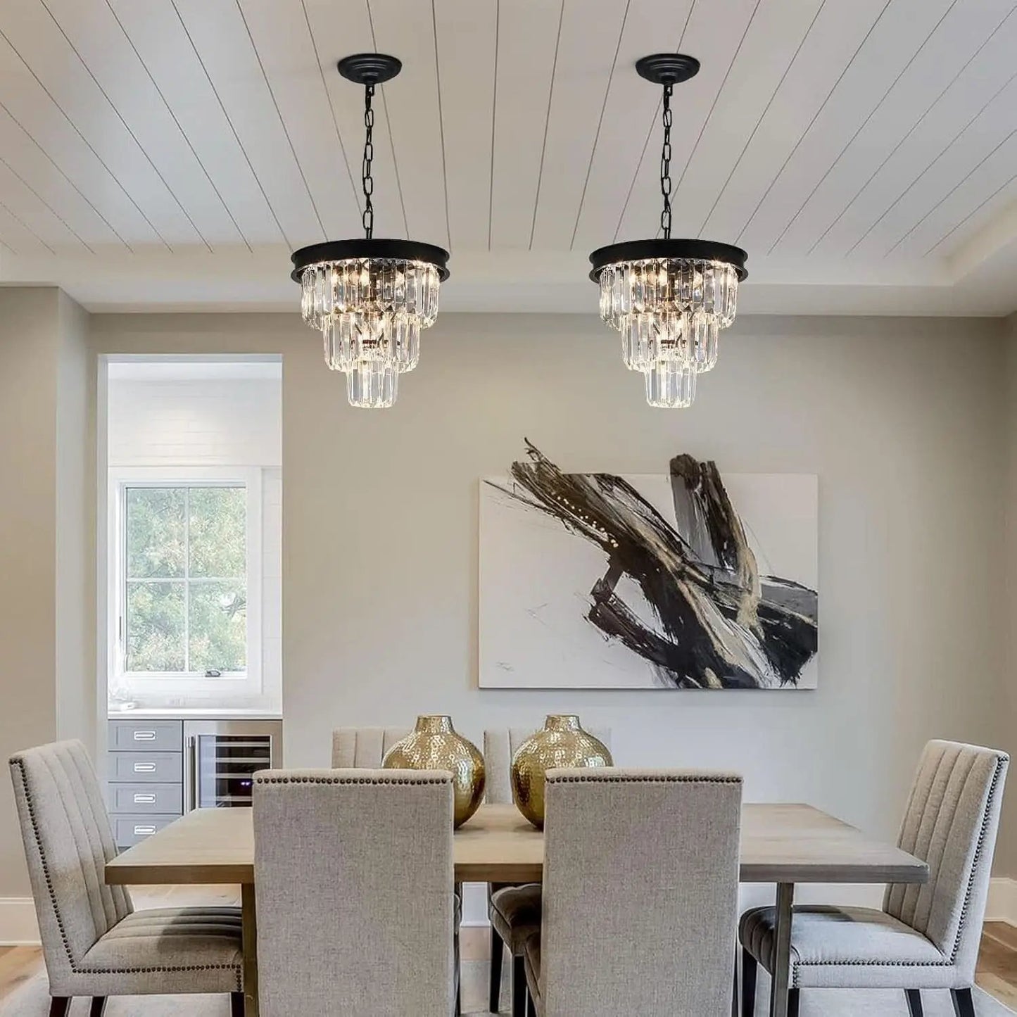 Black Four Light Crystal Chandelier Dining Pendant from PriceLows™