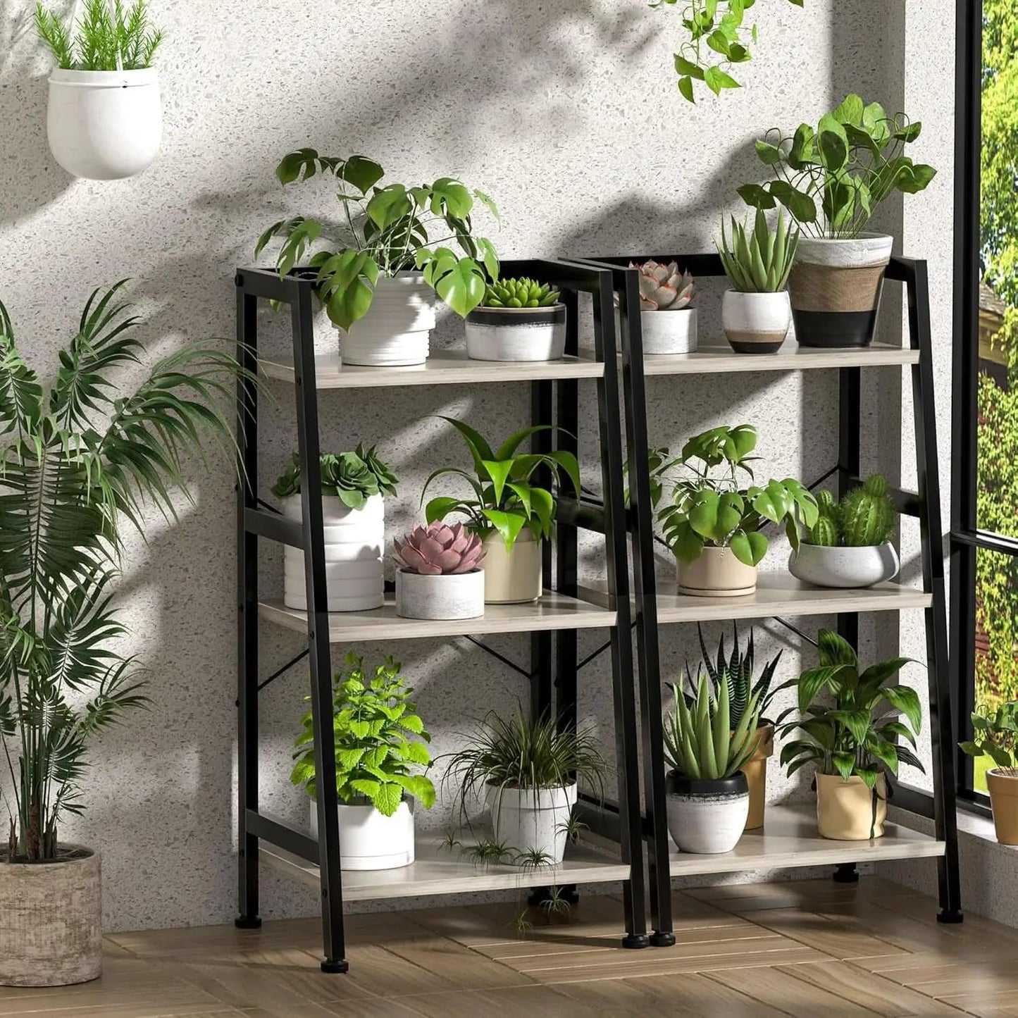 3-Tier Ladder Bookshelf With Steel Frame Greige Black from PriceLows™