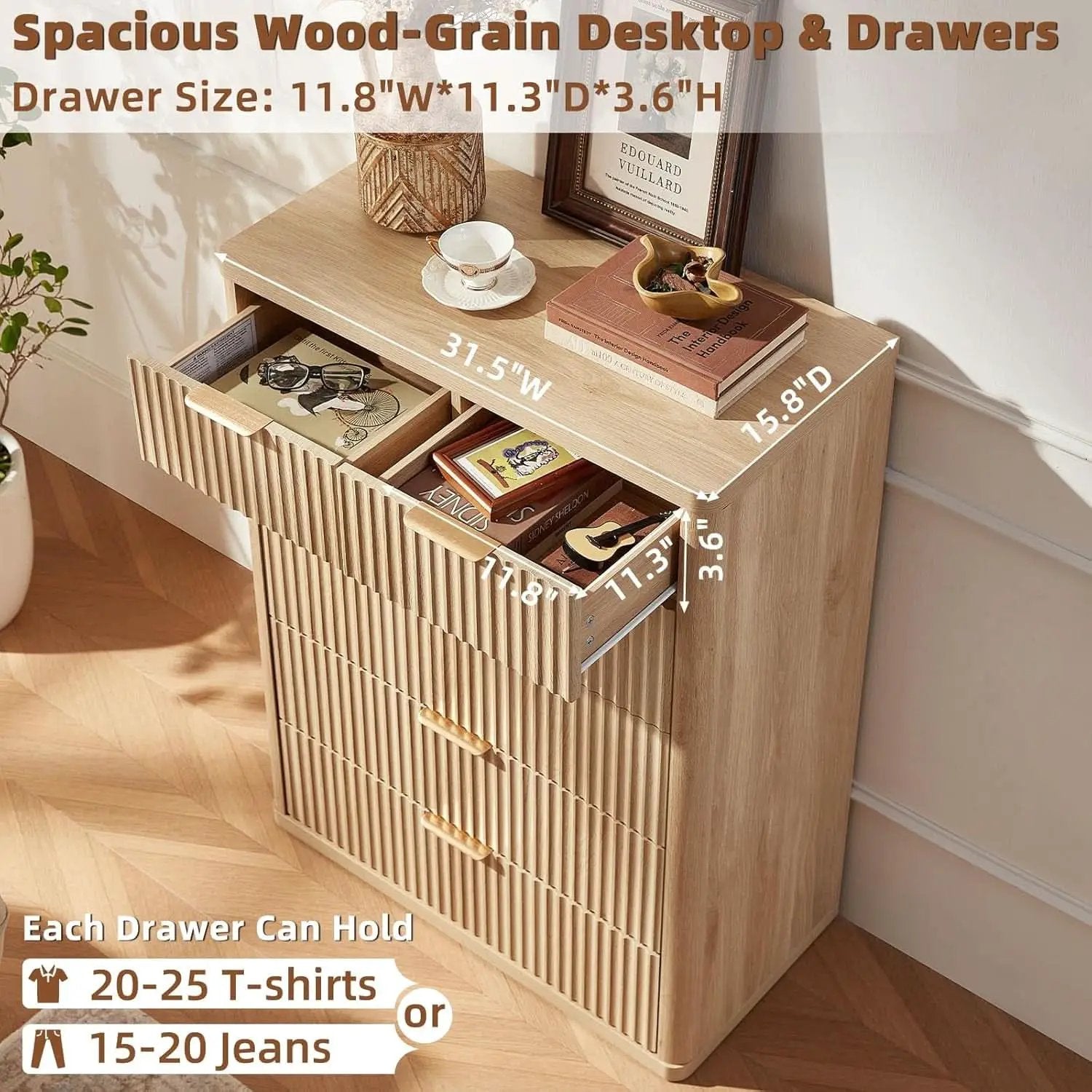 Distressed Fluted Dresser Featuring Six Drawers 42Inch from PriceLows™