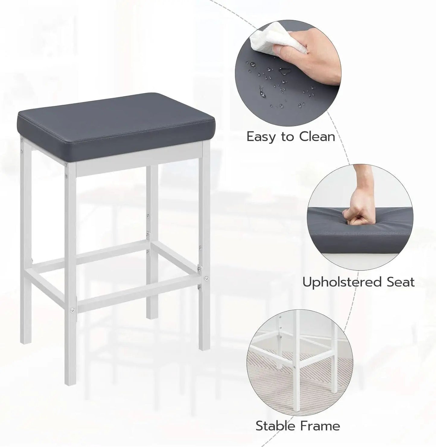 Bar Stools Set Of 2 24.8 Inch Upholstered White Gray from PriceLows™
