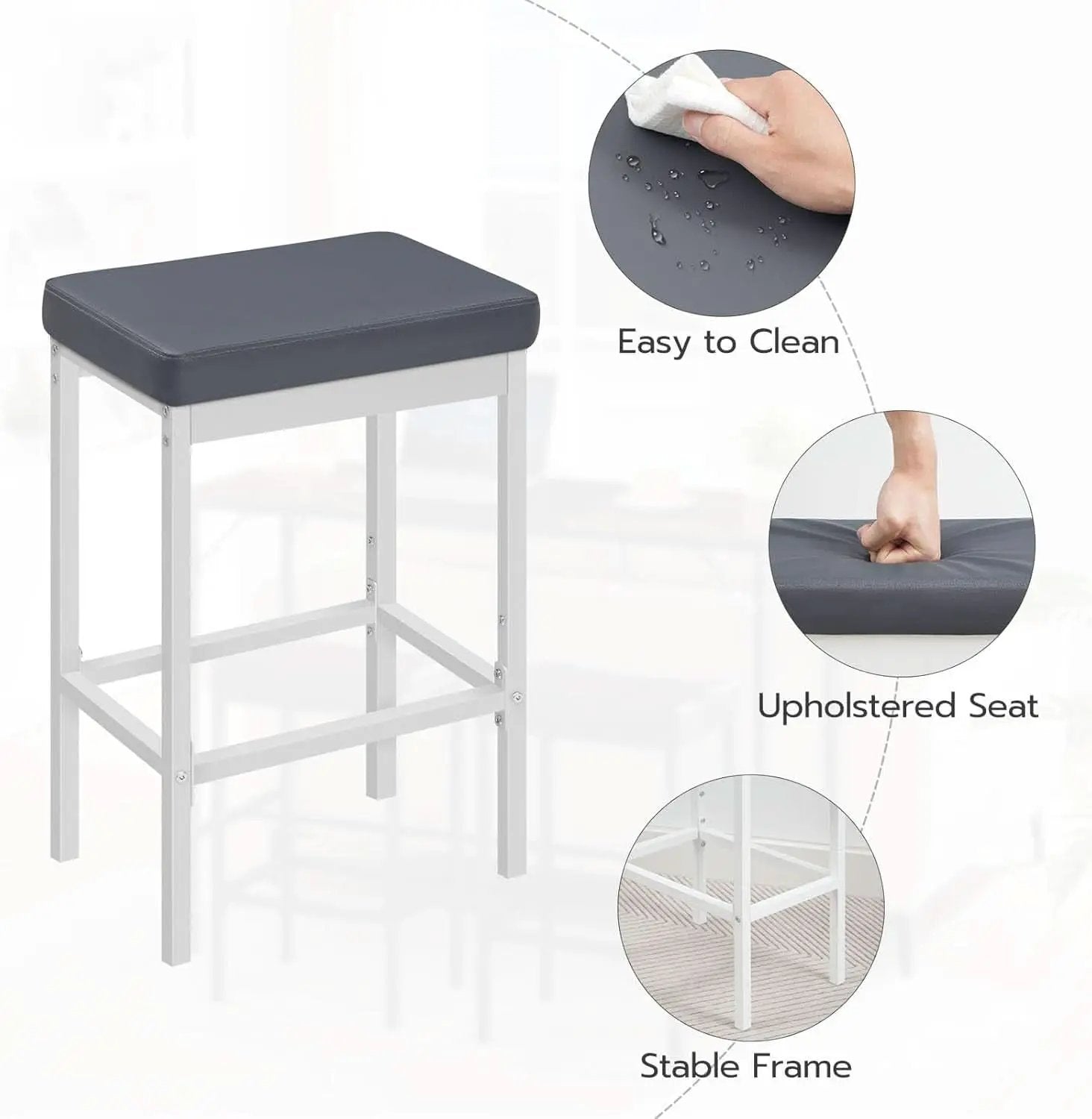 Bar Stools Set Of 2 24.8 Inch Upholstered White Gray from PriceLows™