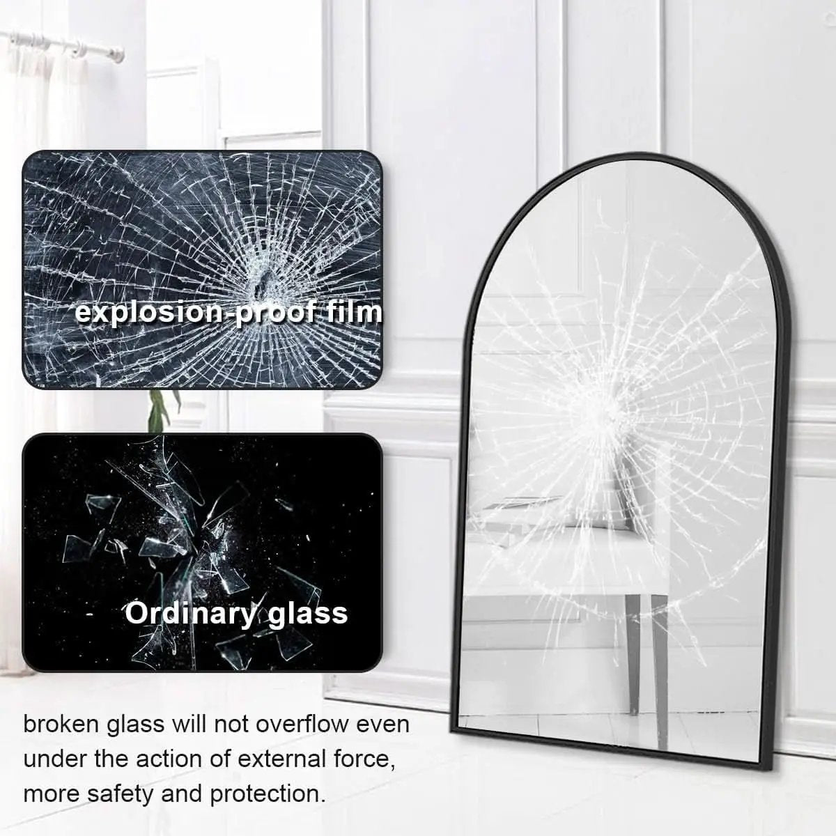 Black Arched Wall Mirror 42x24 Inches With Iron Frame from PriceLows™