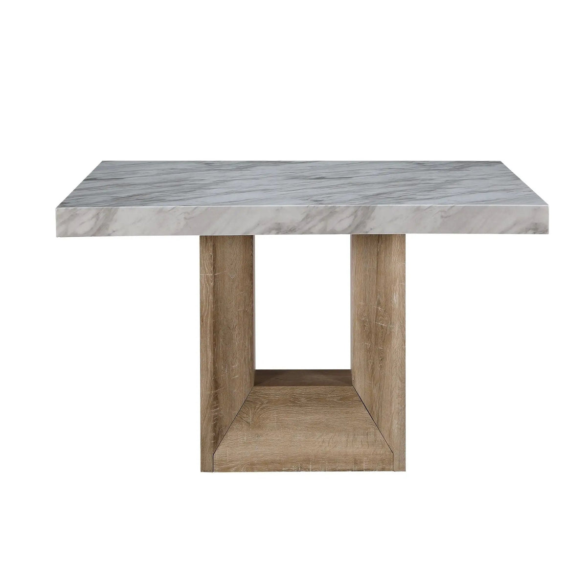 Sheena Dining Table | 70 Inch Width | Faux Marble Top | Natural Wood Look