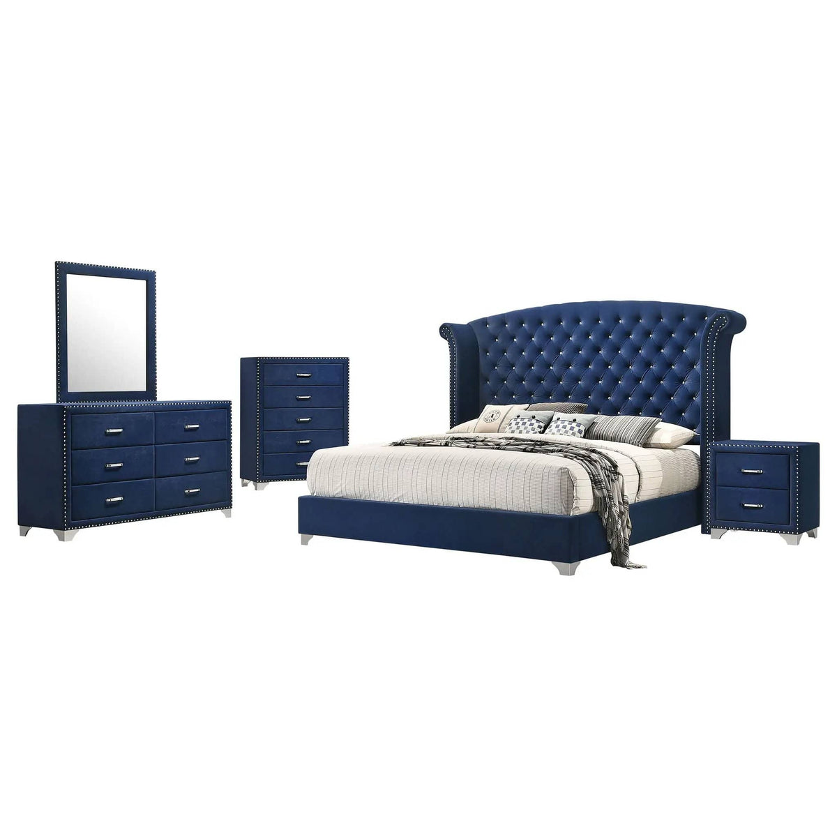 Melody 5-piece Queen Bedroom Set Pacific | 5-Piece Set | Velvet | Blue