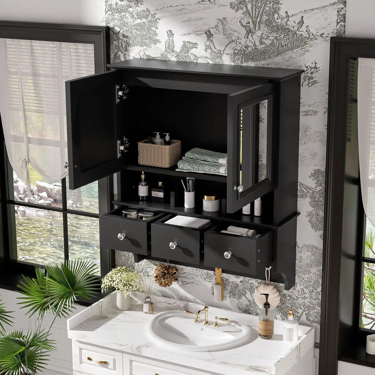 Bathroom Mirror Cabinet With Drawers | Organizer Hooks | High-Definition Mirrors | Soft-Close Hardware