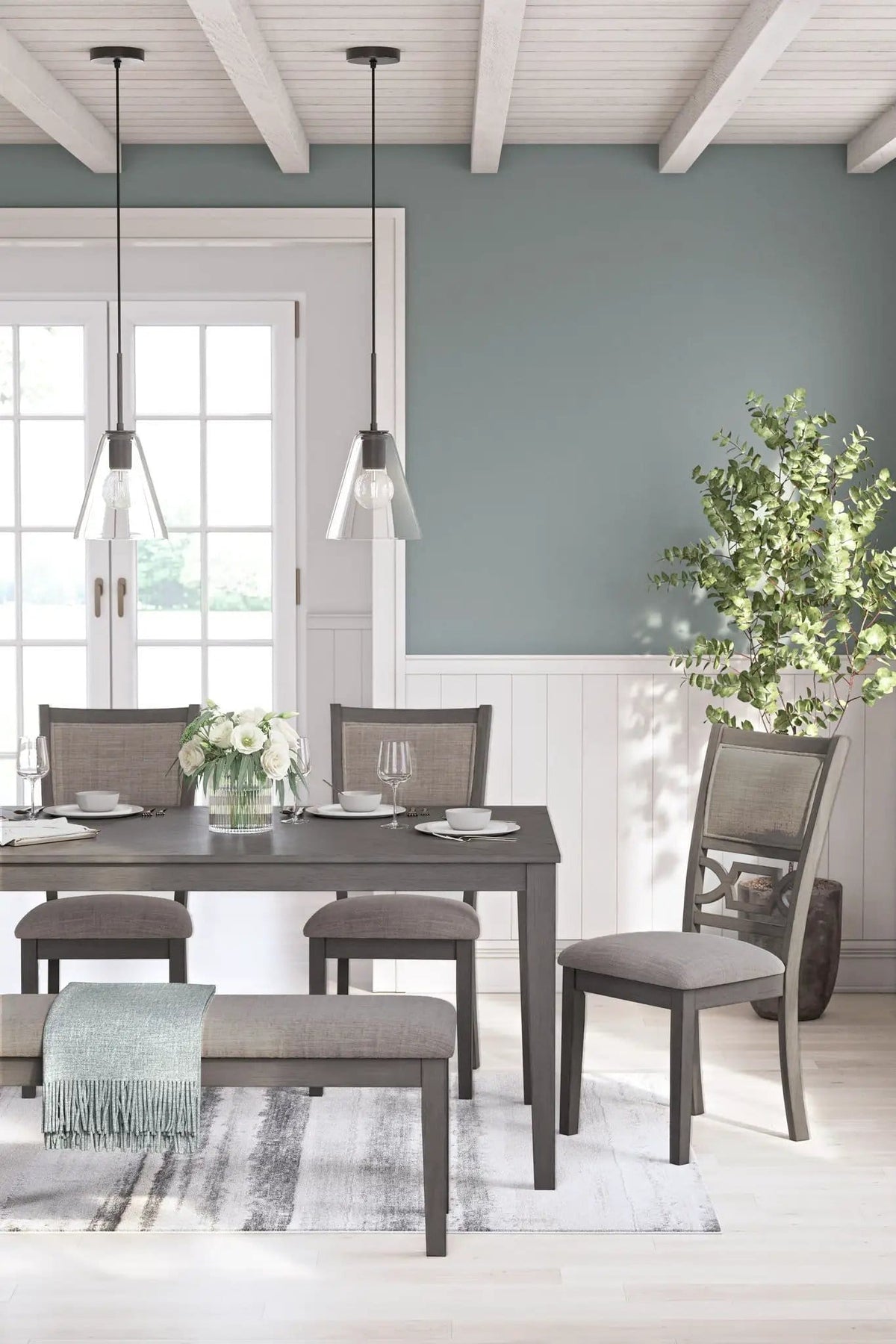 Wrenning Dining Room Table Set (Set of 6) | 36.38 x 60.38 x 30.13 in | Solid Wood & Rubberwood | Gray