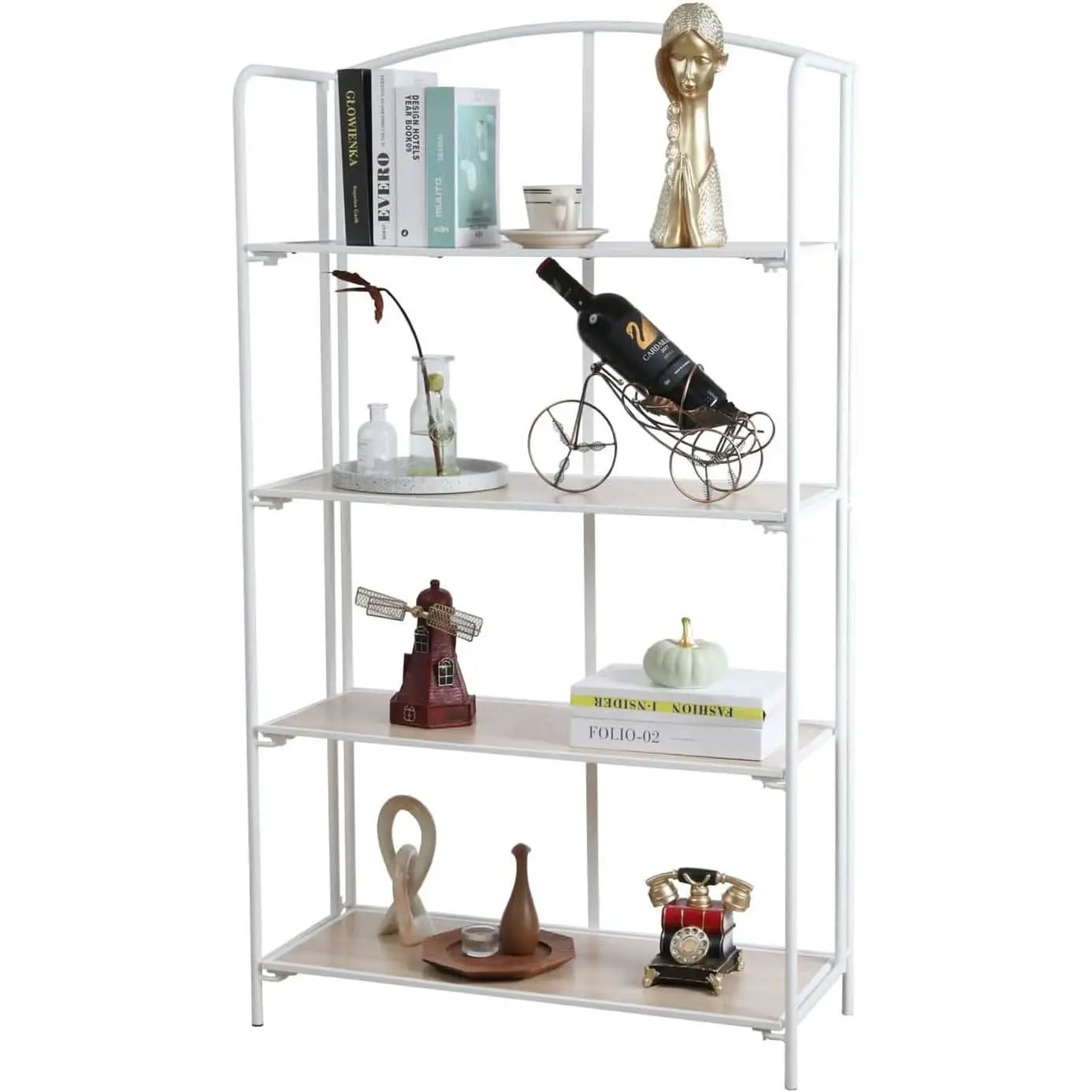 No Assembly Foldable Bookshelf 4 Tier White Bookcase from PriceLows™