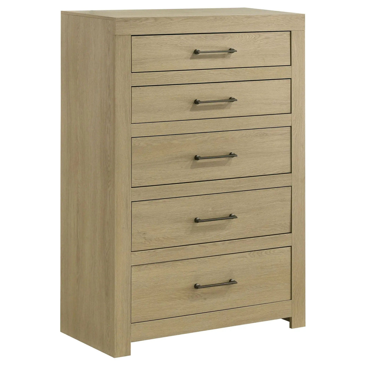 Hendricks 5-drawer Bedroom Chest of Drawers | 35.5 x 16.75 x 52.25 in | Engineered Wood & Metal | Light Oak
