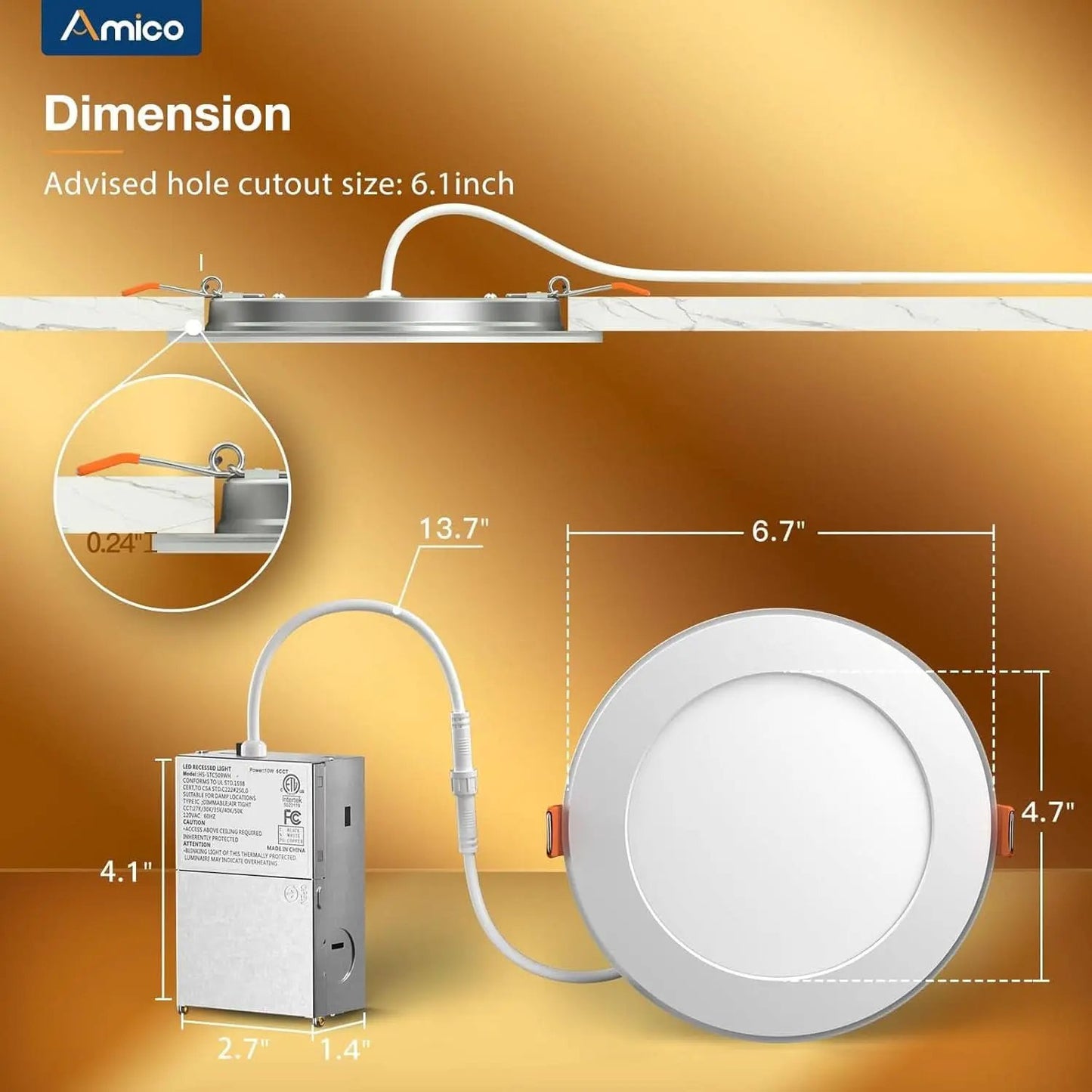 6 Inch 5CCT Dimmable LED Recessed Ceiling Light With Night Light 24 Pack Ultra Thin Canless Downlight from PriceLows™