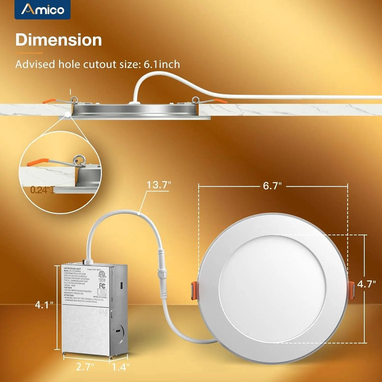 6 Inch 5CCT Dimmable LED Recessed Ceiling Light With Night Light 24 Pack Ultra Thin Canless Downlight from PriceLows™
