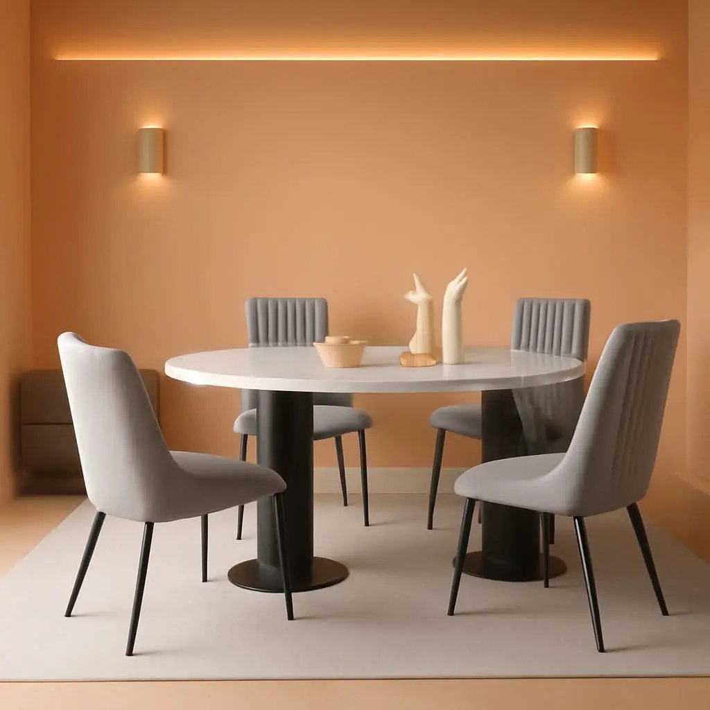 Grey Upholstered Dining Chairs Set Of 4 With Thick Cushions And Metal Legs from PriceLows™