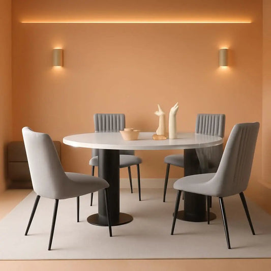 Grey Upholstered Dining Chairs Set Of 4 With Thick Cushions And Metal Legs from PriceLows™