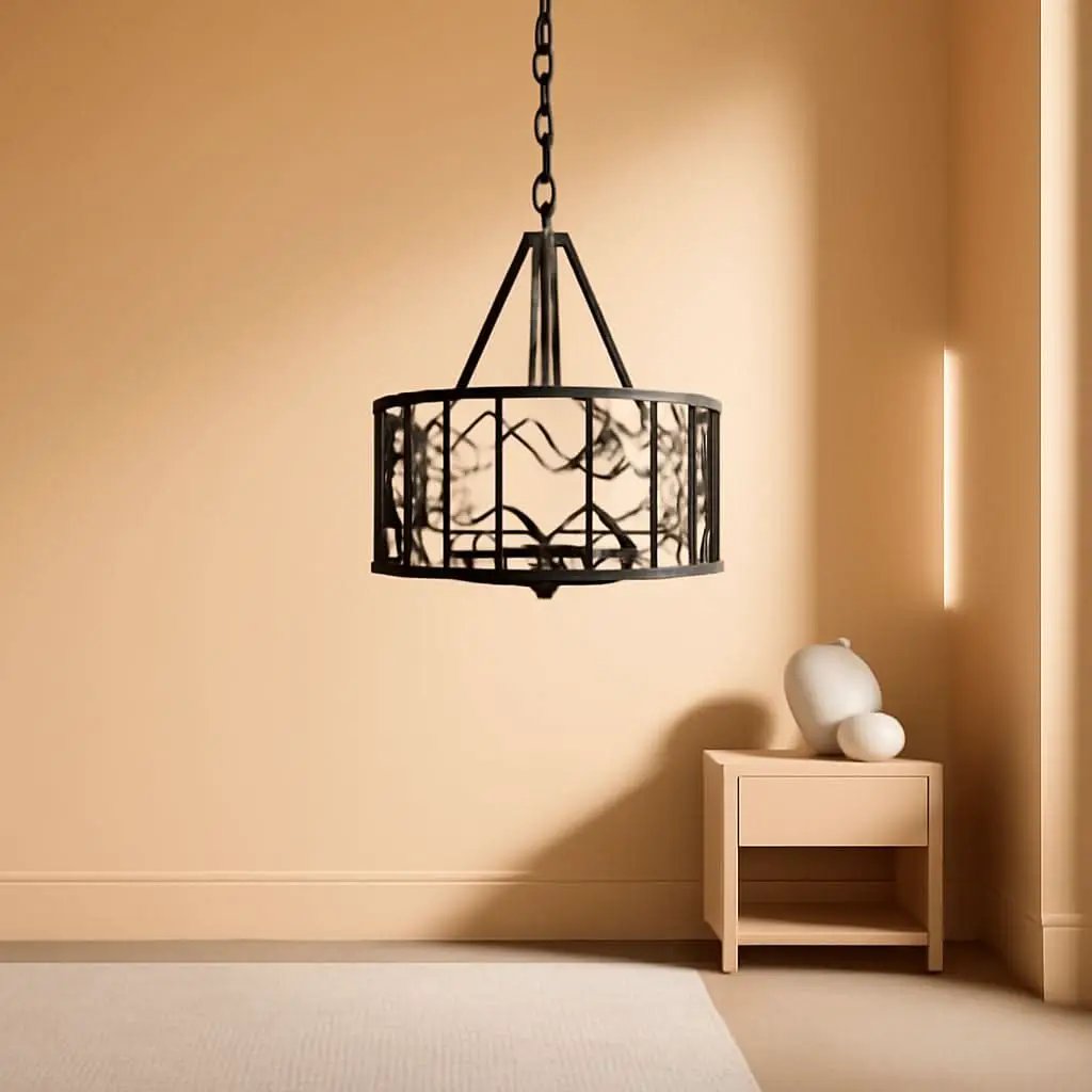 D19 Inch Farmhouse Chandelier 4 Light Pendant Black Oak from PriceLows™