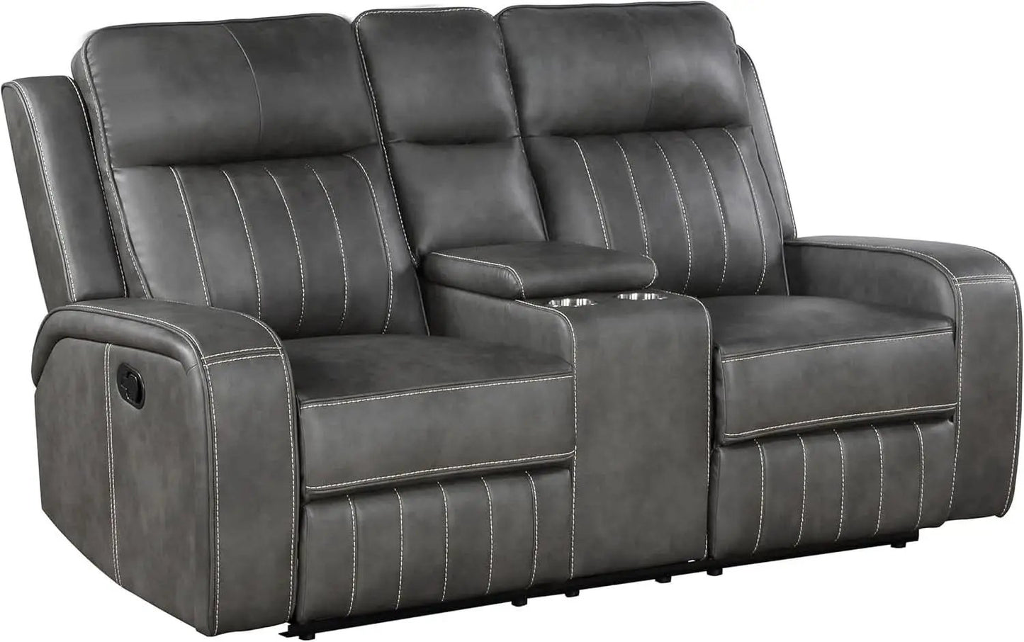 Gray Faux Leather Reclining Loveseat With Manual Recline from PriceLows™