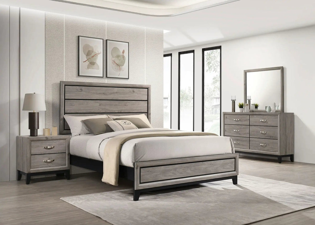 Valen Four-piece Full Bedroom Set Light | 57.25 x 78.75 x 56.25 in | Rubberwood & Engineered Wood | Taupe