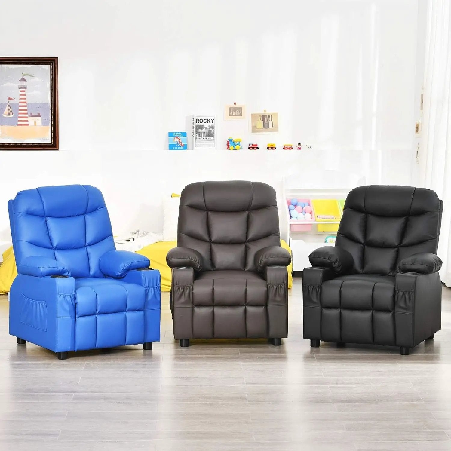 Blue Kids Recliner Chair With Cup Holder And Footrest from PriceLows™