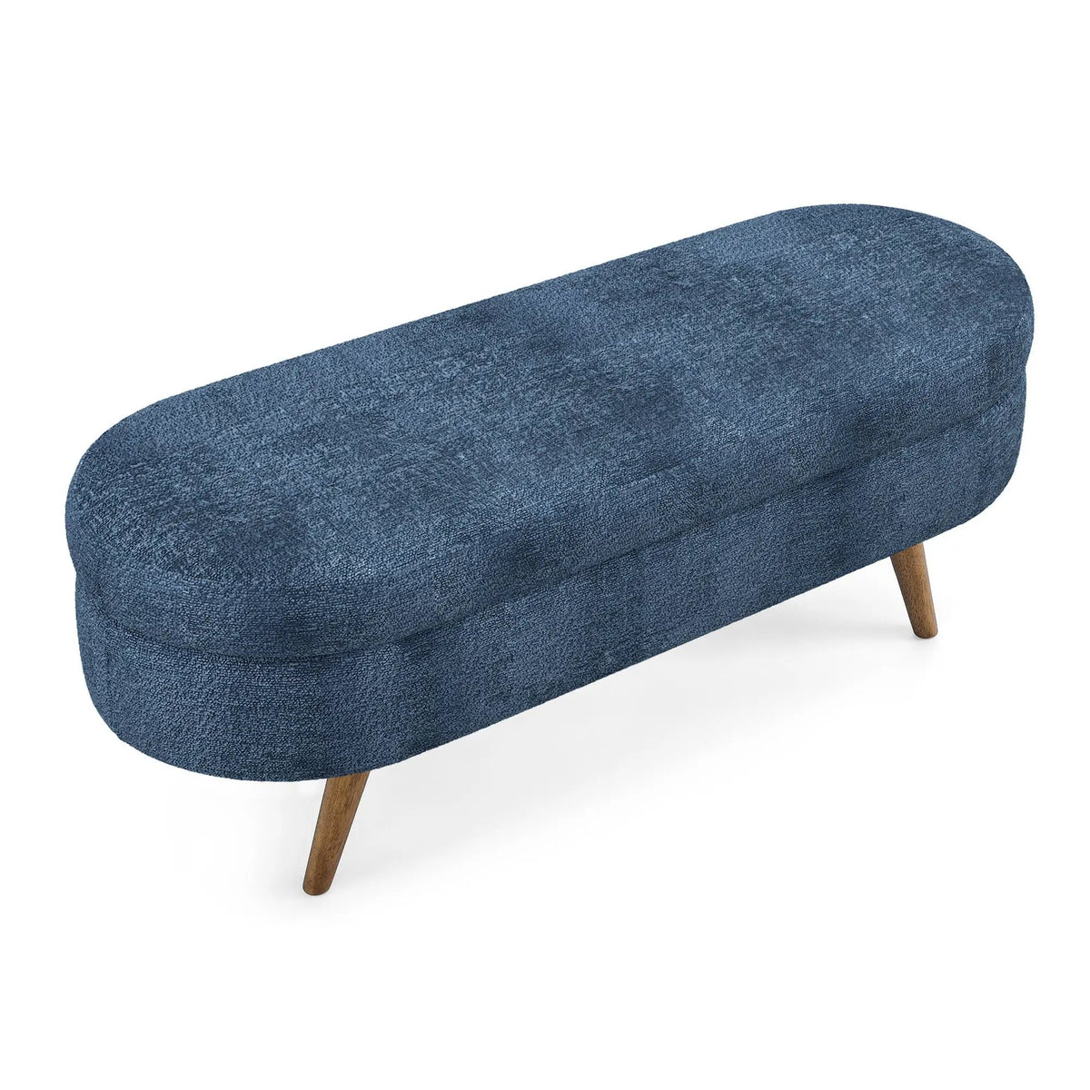 Oval Storage Ottoman Bench | Rubber Wood Legs | Pleated Dark Fabric | Footstool Or Extra Seating