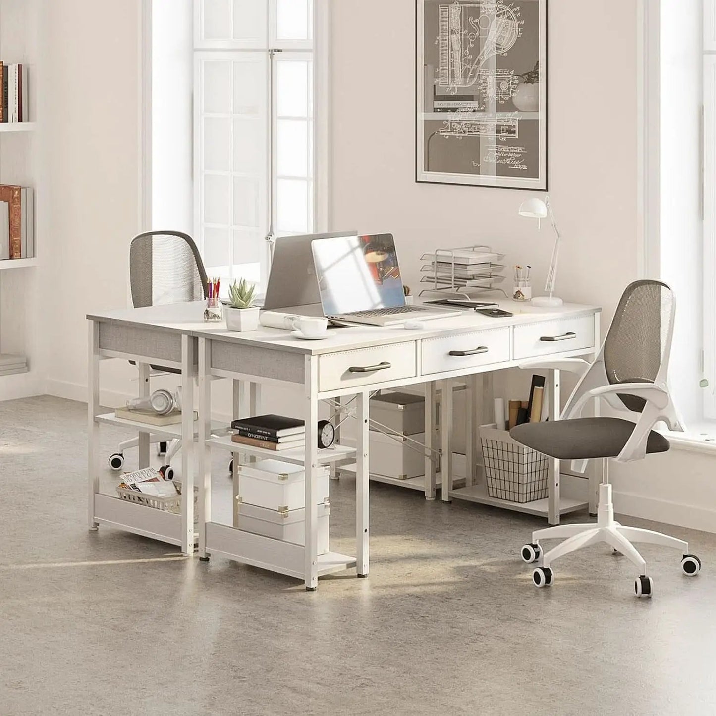 White 48 Inch Contemporary Premier Desk With Drawers from PriceLows™