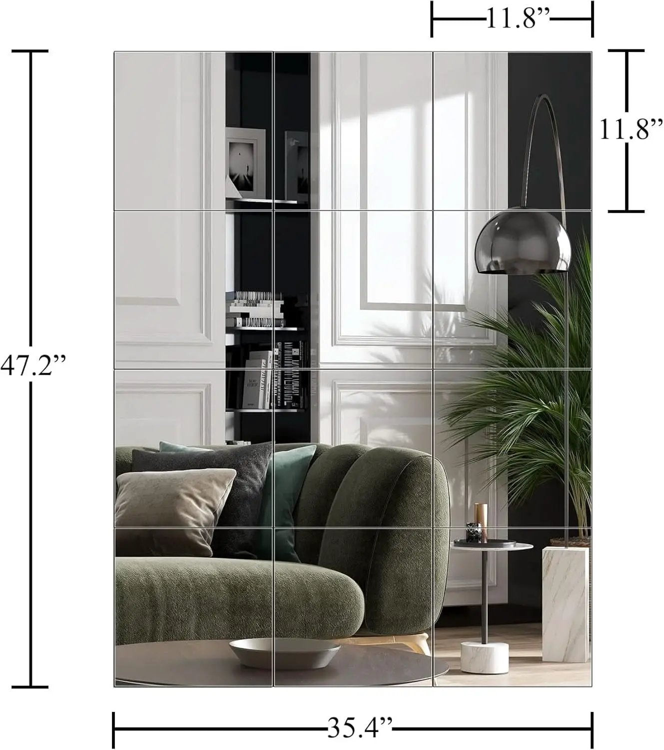 Frameless Wall Mounted Mirror Tiles 12X12 Inches Set Of 12 from PriceLows™