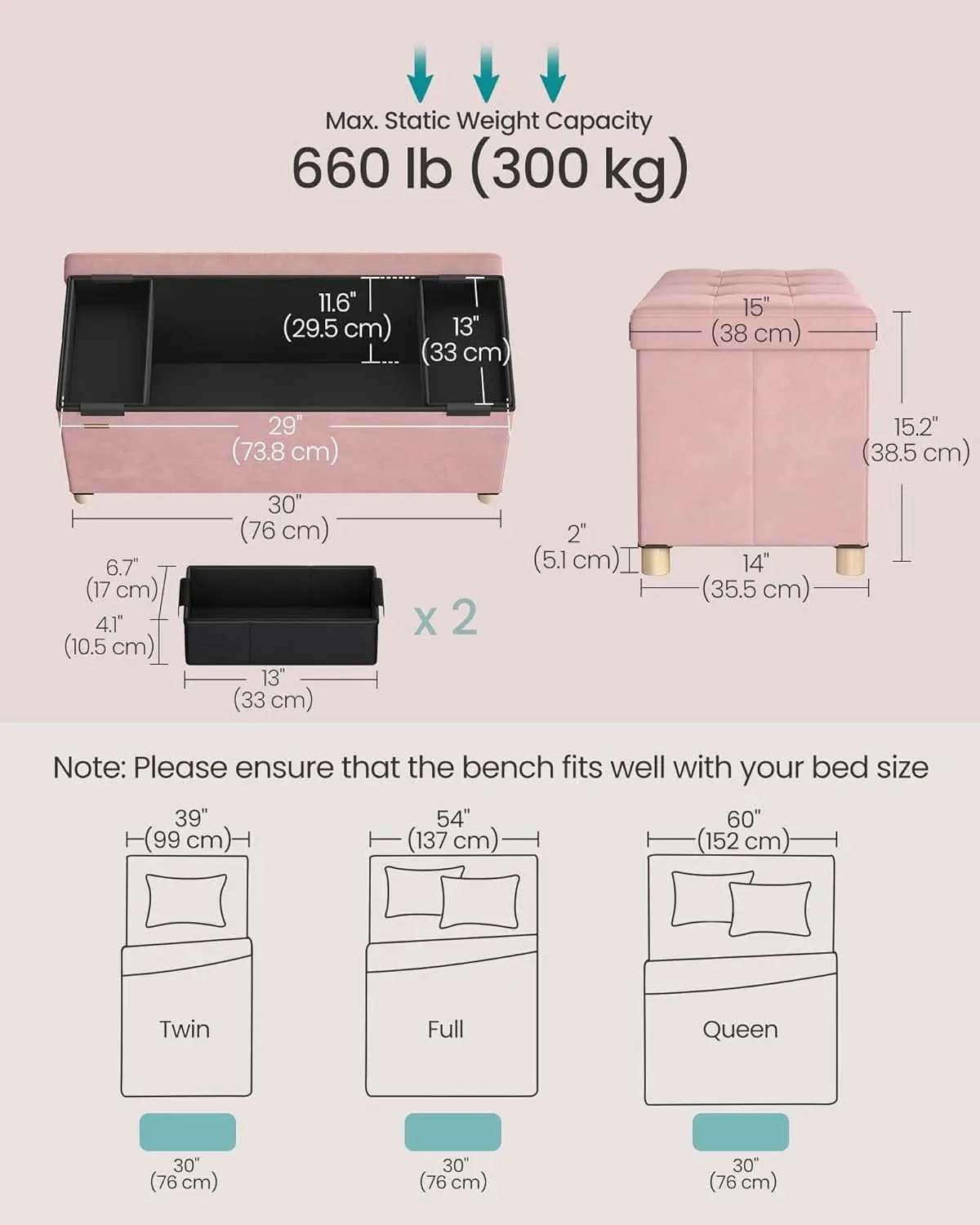 Jelly Pink Velvet Storage Ottoman Bench 15x30 Inches from PriceLows™
