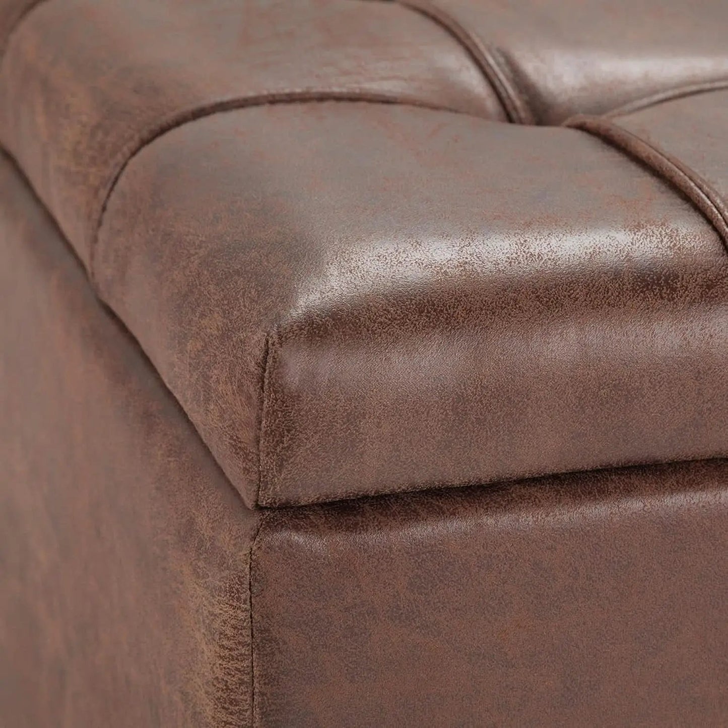 Distressed Umber 36 Inch Storage Ottoman Vegan Faux Leather from PriceLows™