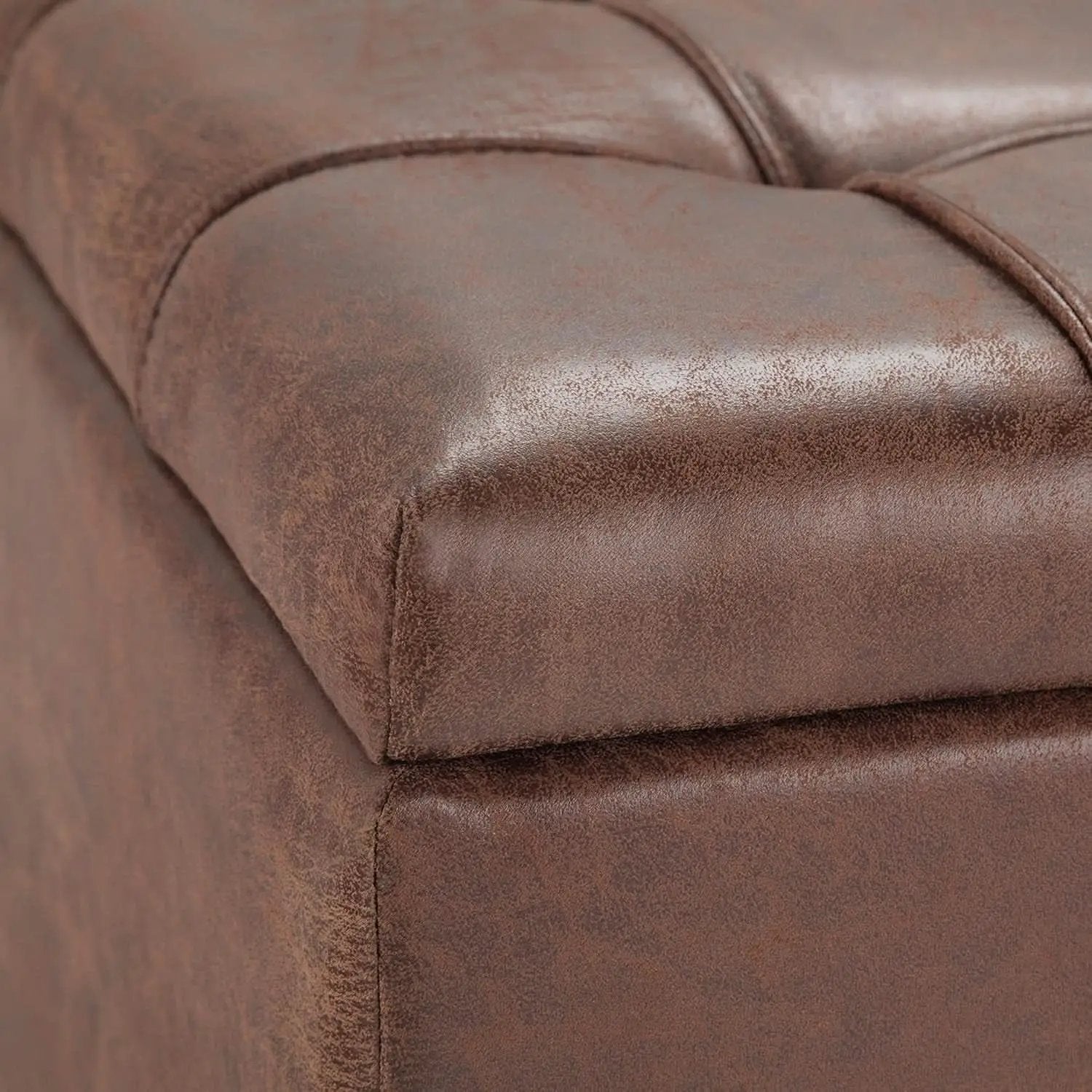 Distressed Umber 36 Inch Storage Ottoman Vegan Faux Leather from PriceLows™