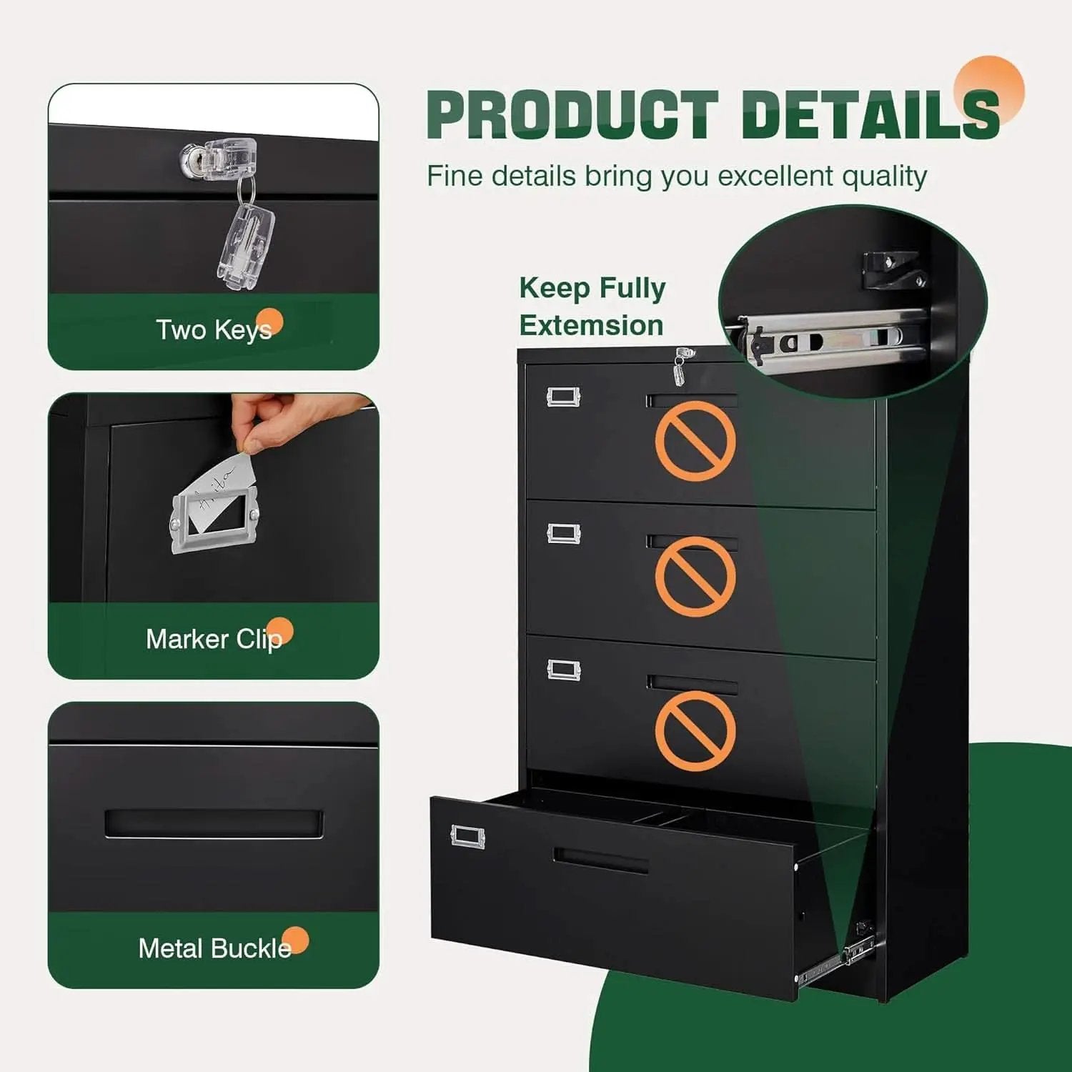 4 Drawer Metal Lateral File Cabinet With Lock For Office from PriceLows™
