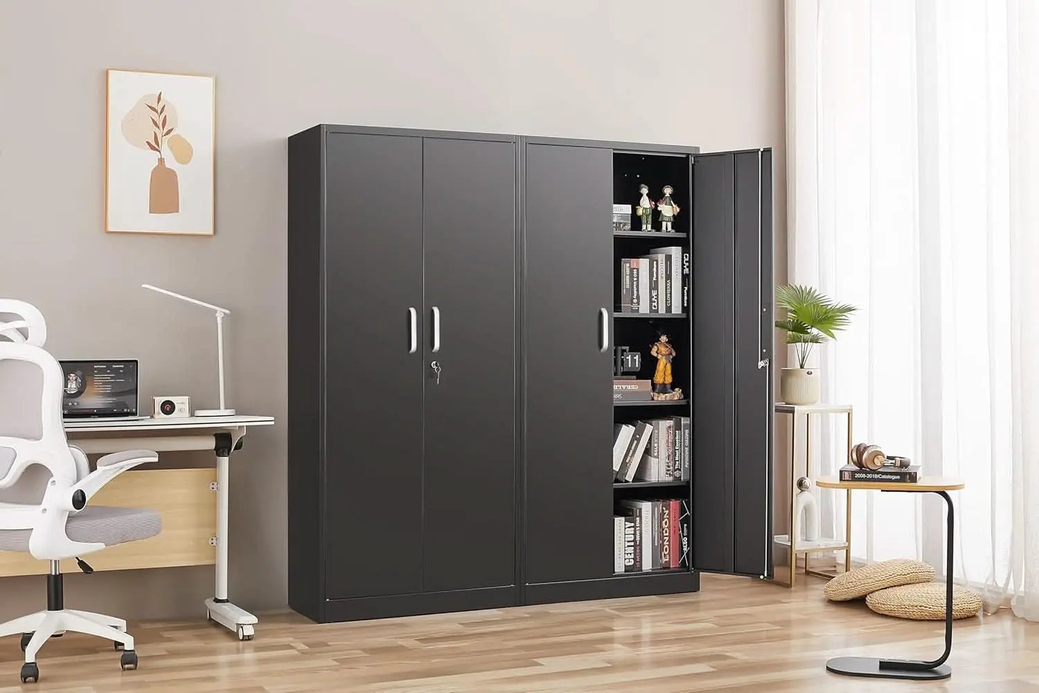 Black Metal Storage Cabinet With Locking Adjustable Shelves from PriceLows™