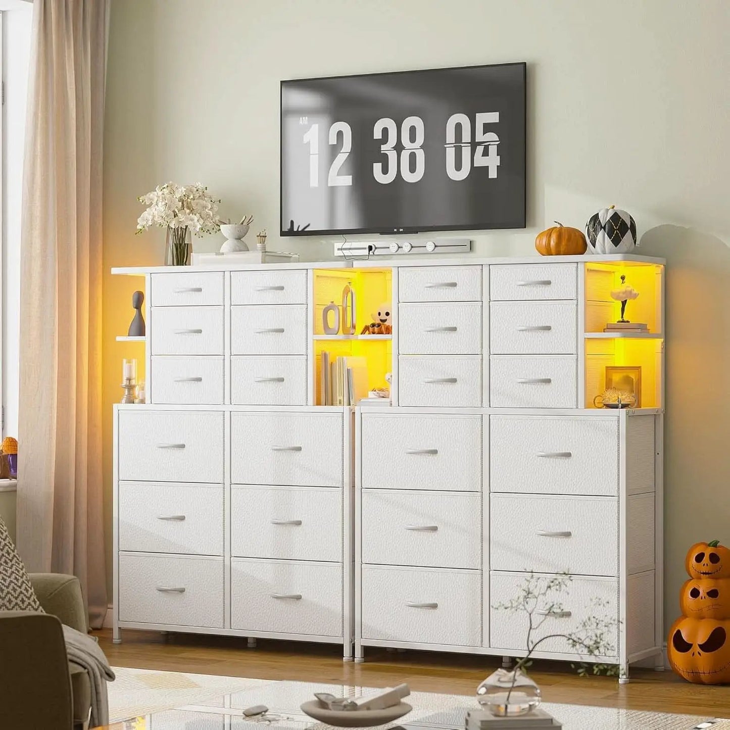 White Bedroom Dresser With LED Lights And 12 Deep Drawers from PriceLows™