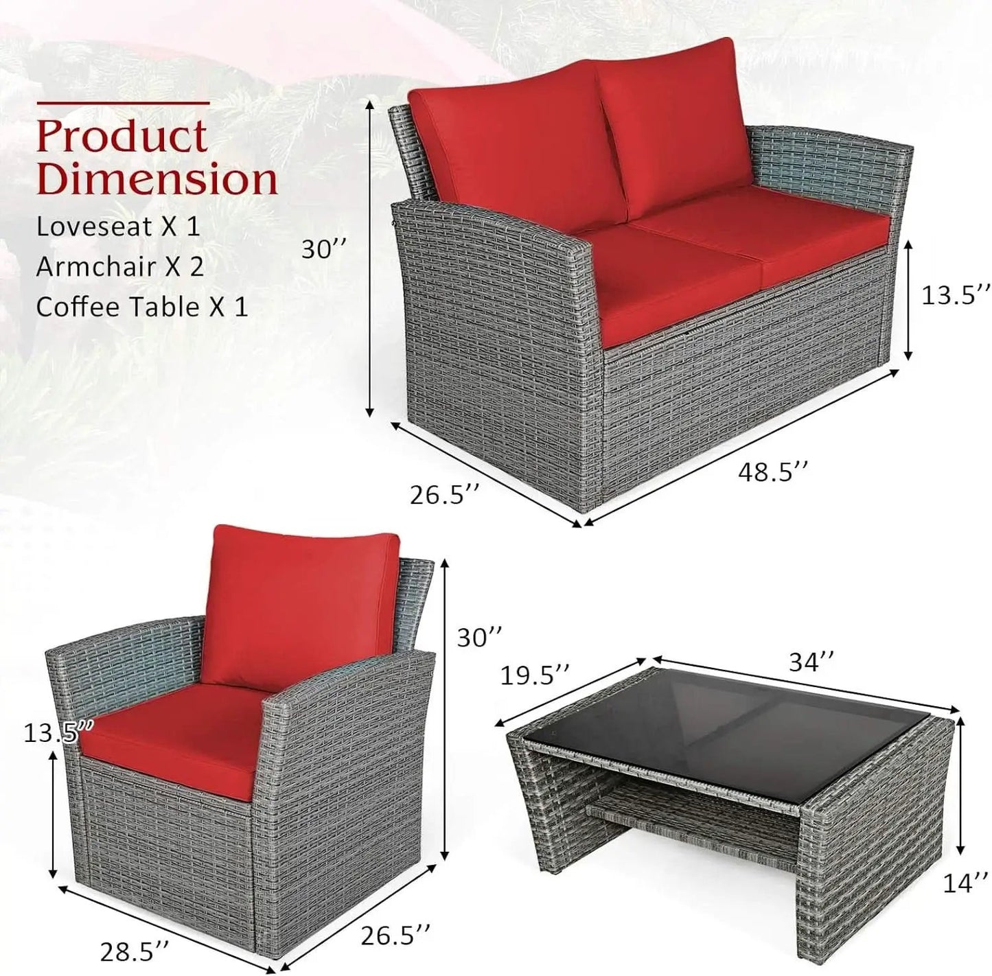 4 Piece All Weather Patio Furniture Set With Cushions And Glass Table from PriceLows™