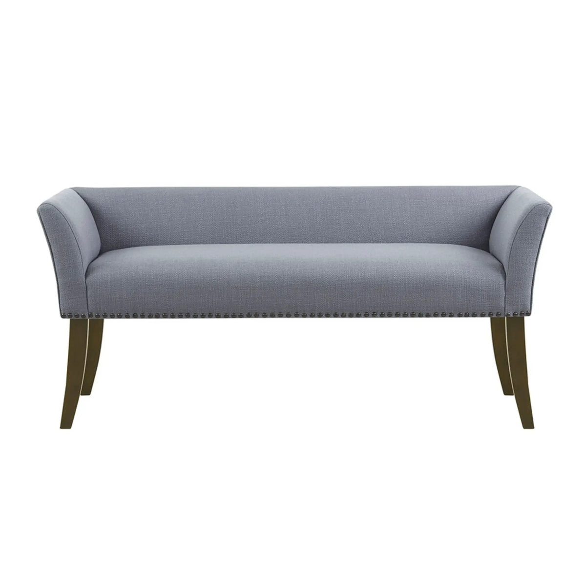 Upholstered Bench | Solid Wood Frame | Low Back And Flared Arms | Nailhead Trim