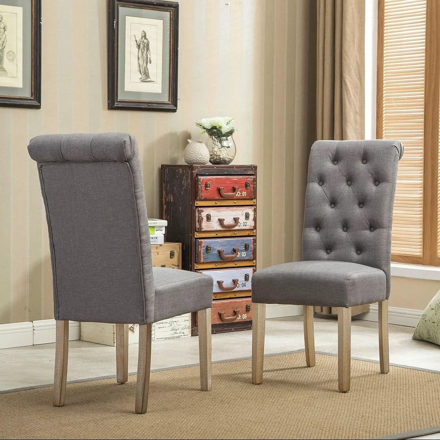 Gray Solid Wood Tufted Parsons Dining Chair Set Of 2 from PriceLows™