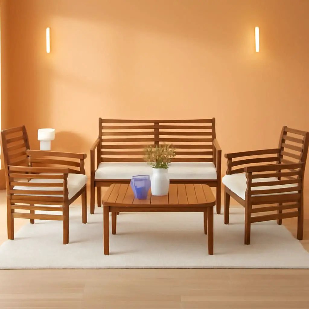 Outdoor Wood Sofa Set Natural Acacia With Thick Cushions from PriceLows™