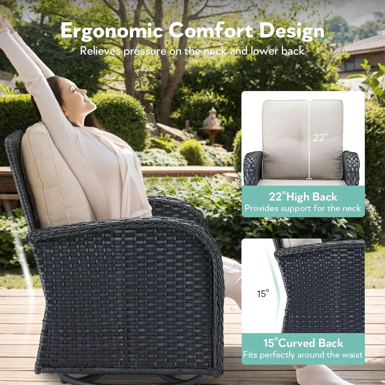 Outdoor Swivel Glider Rocker Chairs Set Of 4 Beige Cushions from PriceLows™