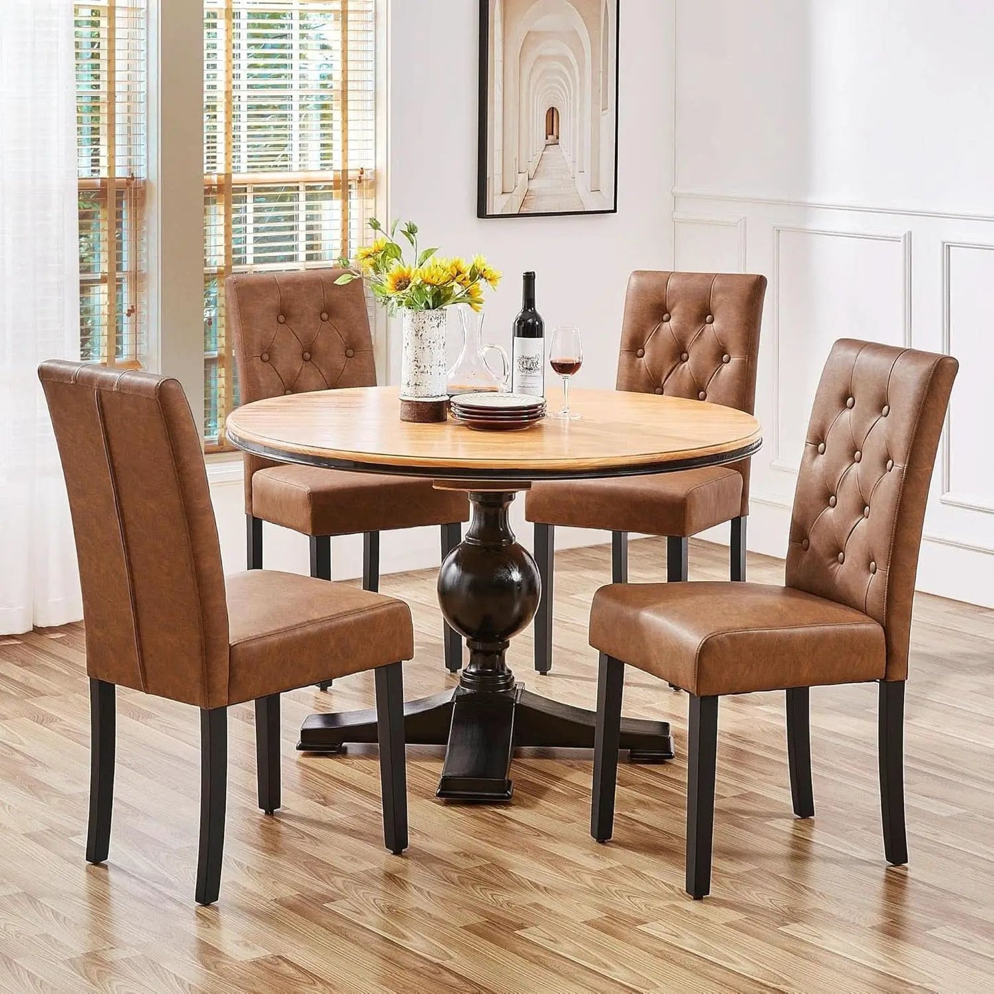 High Back Dining Chairs Set of 2 Retro Brown Parsons from PriceLows™