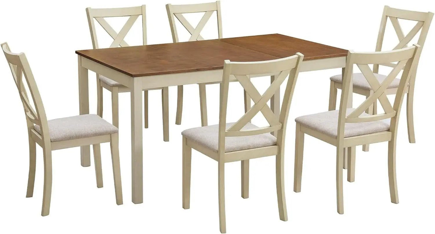 Farmhouse Handcrafted SolidWood Dining Table Set Cream from PriceLows™