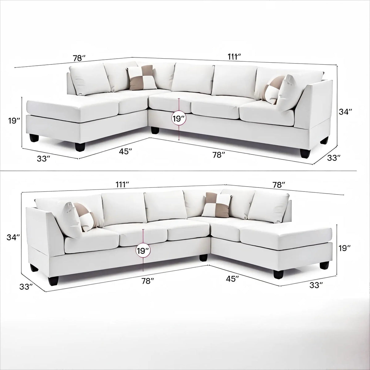 Malone Comfort Sectional | Pocketed Coil And Foam Seating | Removable Backs | 111 Inch Length