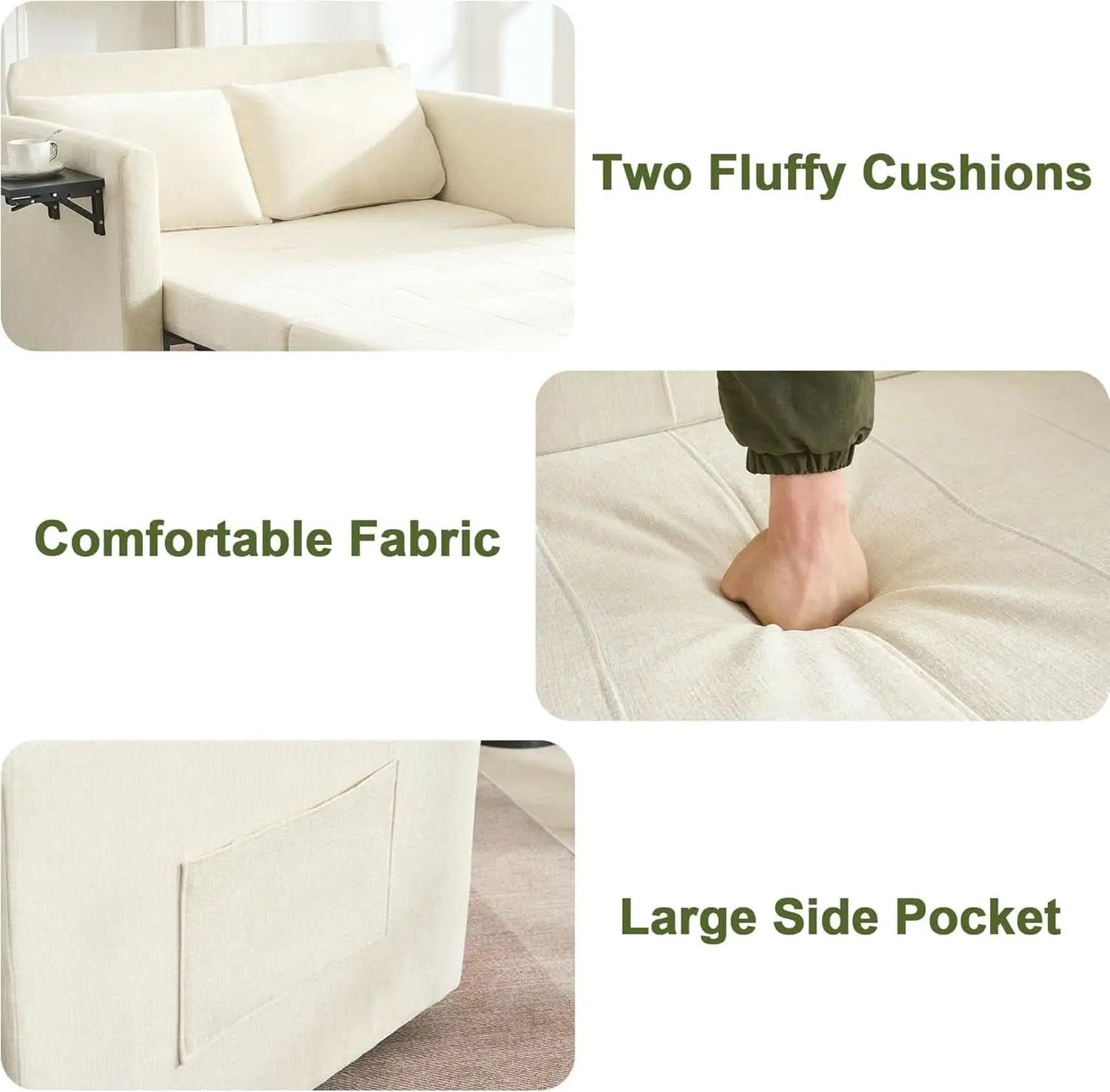 Oversize 45 Inch Sleeper Chair Bed With Wing Table Beige from PriceLows™
